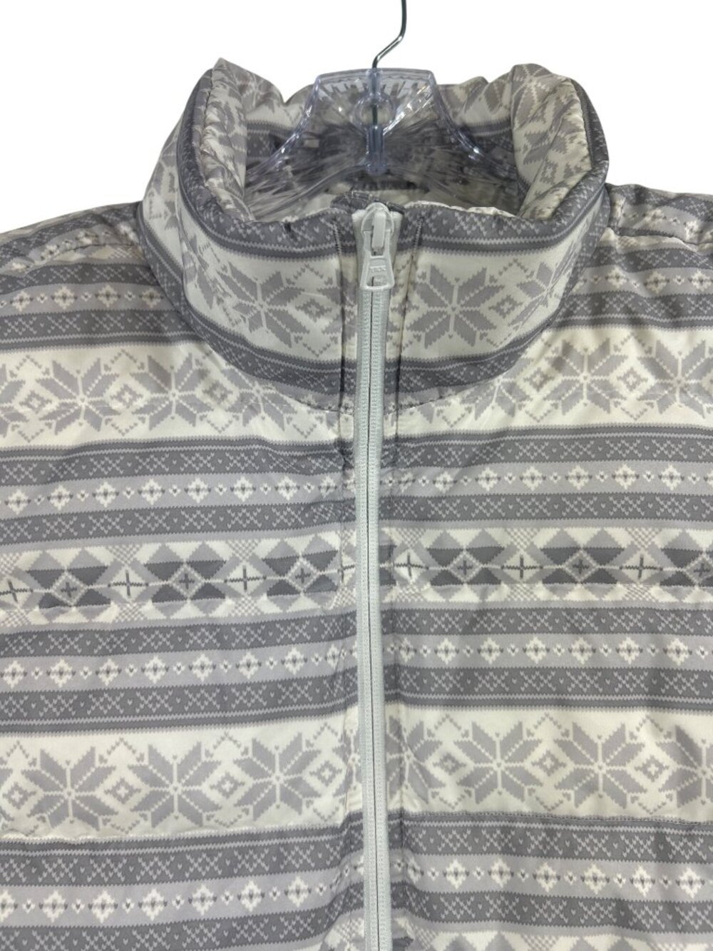 NWOT Lands' End Women's XL Goose Down Puffer Vest Gray White Fair Isle Snowflake - Picture 2 of 10